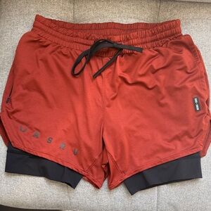 ASRV Men's Athletic Shorts in Rust and Black